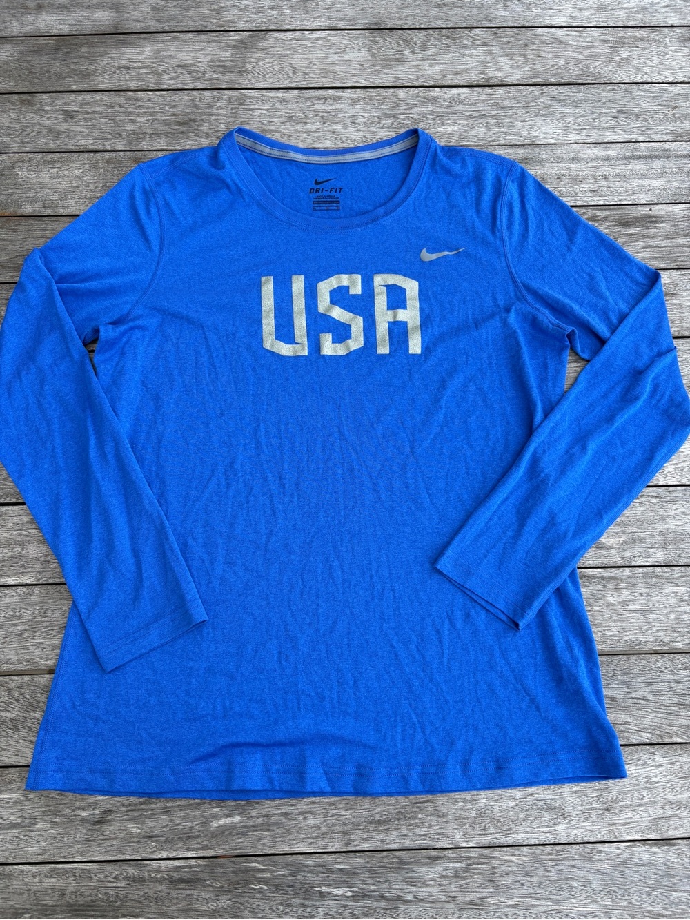 Nike Blue Long Sleeve Dri-FIT Tee with USA Graphic